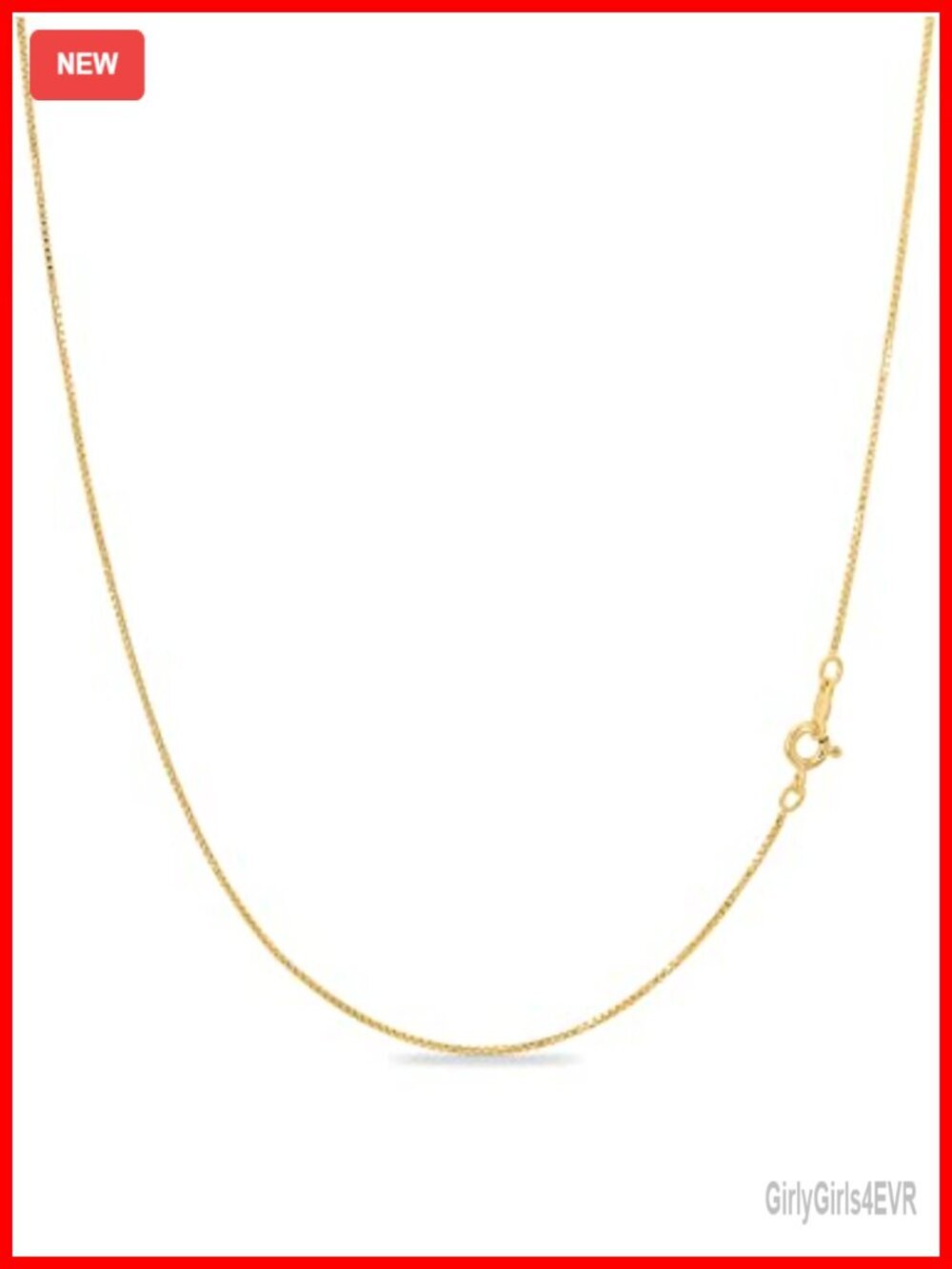 18K Gold Plated 925 Sterling Silver Box Chain Necklace, Thin & Sturdy Italian